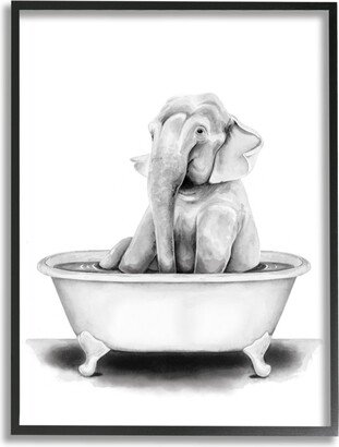 Elephant in a Tub Funny Animal Bathroom Drawing Framed Giclee Texturized Art, 11