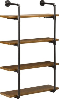 Homcom 4-Tier Industrial Pipe Shelves Floating Wall Mounted Bookshelf, Metal Frame Display Rack, 1.25