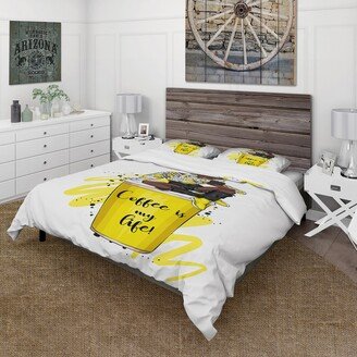 Designart 'African American Girl On A Yellow Coffee Cup' Modern Duvet Cover Set