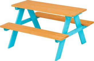 Wooden Outdoor Child Children Kids Picnic Table & Chair Bench Set - Brown/Aqua