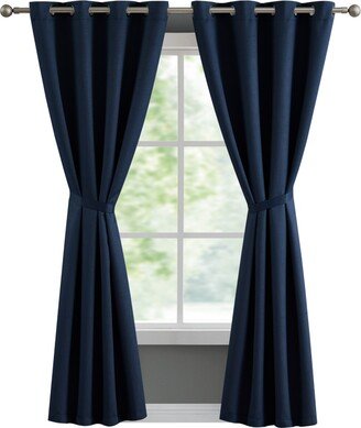 Ebony Thermal Woven Room Darkening Grommet Window Curtain Panel Pair with Tiebacks, 50