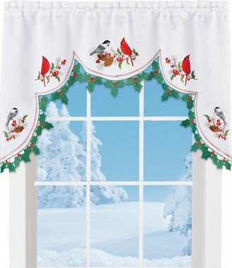 Collections Etc Winter Birds Holly Border Swag Valance Curtain with Rod Pocket Top