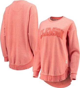 Women's Pressbox Orange Distressed Clemson Tigers Ponchoville Pullover Sweatshirt