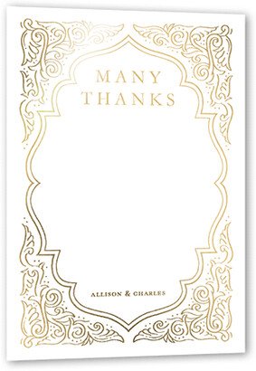 Wedding Thank You Cards: Filigree Border Wedding Thank You, Gold Foil, Grey, 5X7, Matte, Personalized Foil Cardstock, Square