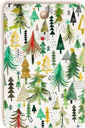 Ninola Design Colorful Christmas Trees Yuletide Rectangular Cutting Board