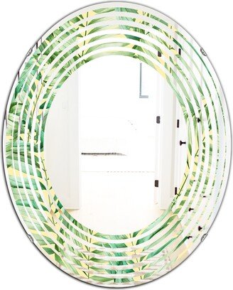 Designart 'Tropical Retro Foliage' Printed Modern Round or Oval Wall Mirror - Wave