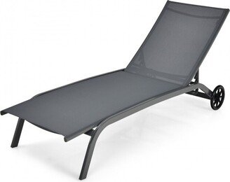 6-Poisition Adjustable Outdoor Chaise Recliner with Wheels - 75-65 x 24 x 13.5-38