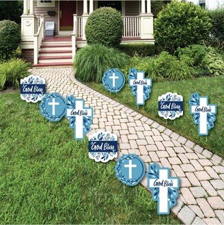 Big Dot Of Happiness Blue Elegant Cross - Lawn Decor - Outdoor Boy Religious Party Yard Decor - 10 Pc