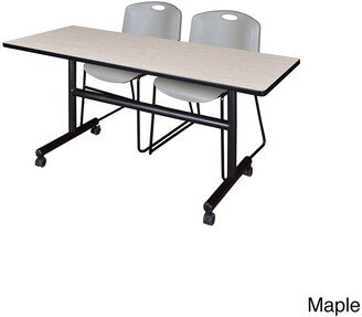 Regency Seating Kobe Grey Wood/Laminate/Metal 60-inch Flip Top Mobile Training Table with 2 Zeng Stackable Chairs