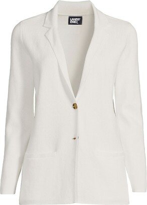 Women's Petite Fine Gauge Cotton Button Front Blazer Sweater - Medium - Ivory