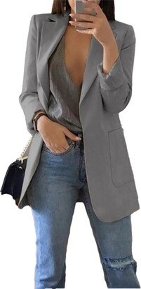 Tdvcpmkk Women's Slim Fit Blazer Fall Jacket Work Office Ladies Gray