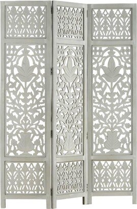 Hand Carved 3-Panel Room Divider Gray 47.2x65 Solid Mango Wood