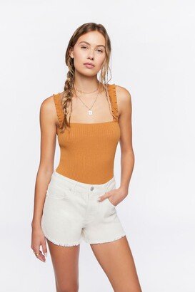 Ruched-Strap Ribbed Bodysuit