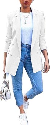 VSERETLOON Women Straight Solid Colour Lapel Cardigan 2024 Medium Length Blazer (Color : FS-13