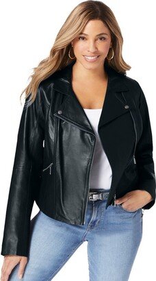 Jessica London Women's Plus Size Leather Moto Jacket, 12 W - Black