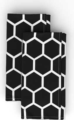 Cloth Napkins: Honeycomb Hexagon - Black And White Cloth Napkin, Longleaf Sateen Grand, Black