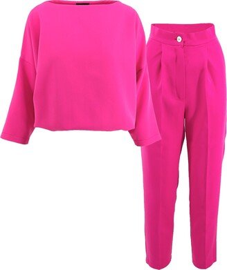 Bluzat Neon Pink Set With Blouse And Cropped Trousers