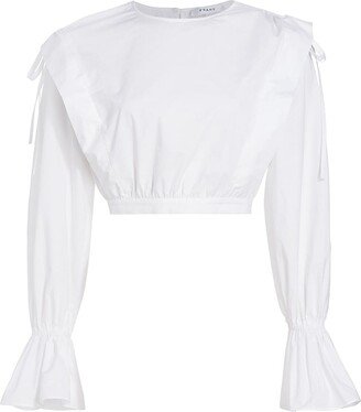 Cinched Shoulder-Tie Cropped Blouse