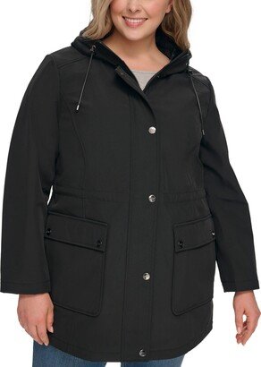 Women's Plus Size Drawstring-Hood Snap-Front Anorak Raincoat