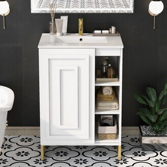 24inch Bathroom Vanity with Ceramic Basin and Gold Legs