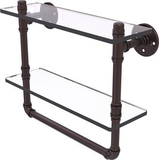 16 Inch Double Glass Shelf with Towel Bar