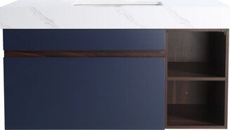 CASAINC 42 in. W x 22 in. D x 19 in. H Single Bath Vanity in Navy Blue with White Engineered Stone Top Ceramic Undermount Sink