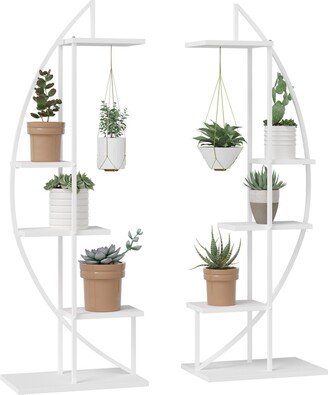 5 Tier Metal Plant Stand Half Moon Shape Ladder Flower Pot Holder Shelf for Indoor Outdoor Patio Lawn Garden Balcony Decor, 2 Pack, White - W