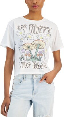 Love Tribe Juniors' Be Happy Live Happy Mushroom Short-Sleeve T-Shirt