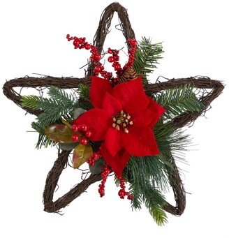 Holiday Christmas Poinsettia Star Twig Wreath, 16