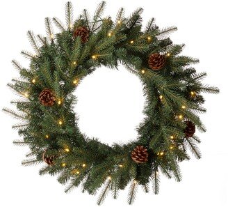 Pre-Lit Greenery Pine Cone Christmas Wreath with Warm Led Light