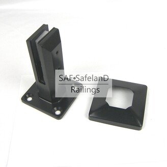 2 Pc. Set - Stainless Steel T2205 Matte Black Heavy Duty Glass Railing Square Spigot Floor Stand W/Base Cover For 1/2