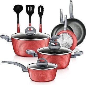 12-Piece Nonstick Kitchen Cookware Set (Red)