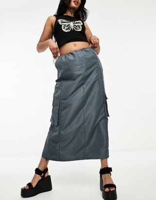 cargo midi skirt in charcoal gray