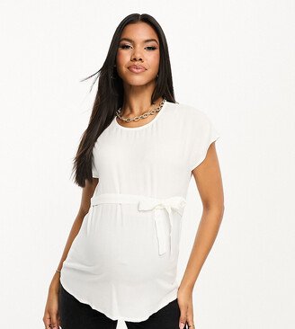 Mamalicious Maternity tie waist T-shirt in white