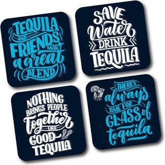 Tequila Quotes Coasters, Drinks Wood Protection Set, Funny Birthday Gift