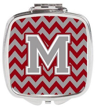 CJ1043-MSCM Letter M Chevron Crimson & Grey Compact Mirror