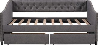 Upholstered daybed with Two Drawers, Wood Slat Support-AA