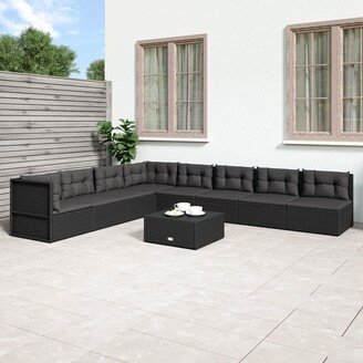 7 Piece Patio Lounge Set with Cushions Black Poly Rattan - 21.3 x 21.3 x 9.6/15/19.7/21.7