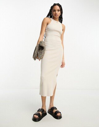 knitted racer midi dress in stone