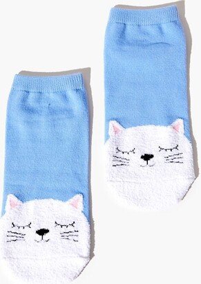 Cat Face Ankle Socks in Blue