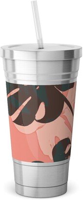 Travel Mugs: Monstera Leaves - Calypso Stainless Tumbler With Straw, 18Oz, Pink