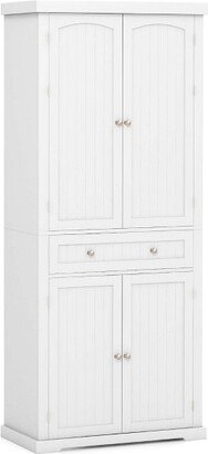 72'' Freestanding Kitchen Pantry Cabinet 4 Doors Storage Cupboard Shelves Drawer