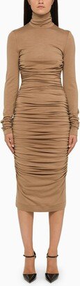 Hazelnut wool midi dress