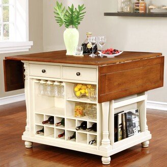 Two Tone Storage Kitchen Counter Island with Drop-Down Extension Leaves