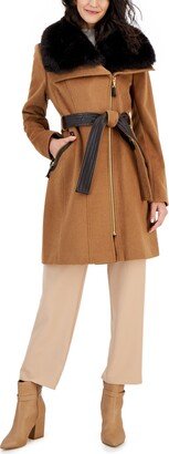 Women's Asymmetric Faux-Fur-Collar Wrap Coat