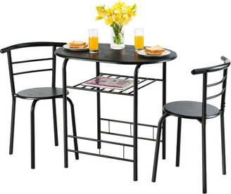 3 Pcs Dining Set 2 Chairs and Table Compact Bistro Pub Breakfast Home Kitchen Black