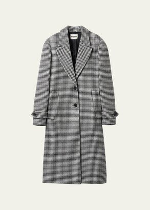 Oversized Houndstooth Check Wool Coat