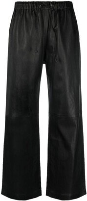 Wide Drawstring Leather Trousers