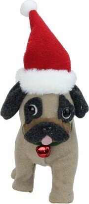 Northlight 13.25 Plush Brown and Gray Pug Dog with Santa Hat Christmas Decoration