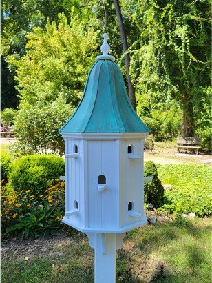 Bird House Patina Copper Roof Handmade, X-Large 12 Nesting Compartments